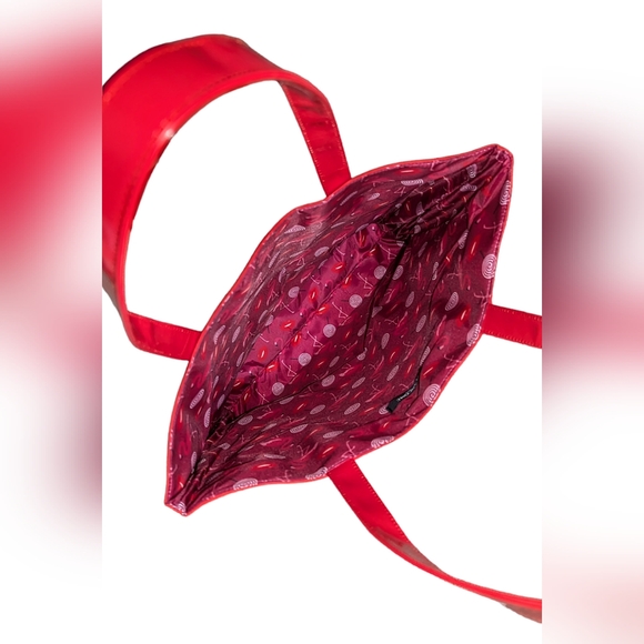 Lancôme Large Hot Red/Pink Sleek Lined Flamingo Lips & Lollipops Nylon Tote Bag - Picture 5 of 12